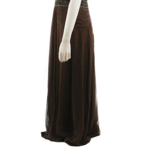 LIANCARLO COUTURE Beaded Brown Silk Long Evening Gown Size 8 - Picture 4 of 9